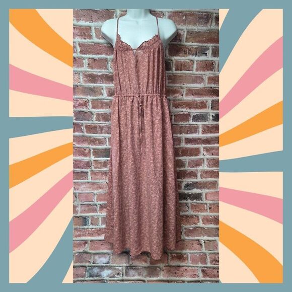 Universal Thread Midi Dress Small Mauve Ruffle Neck Cinch Waist Adjustable Strap - Picture 1 of 7